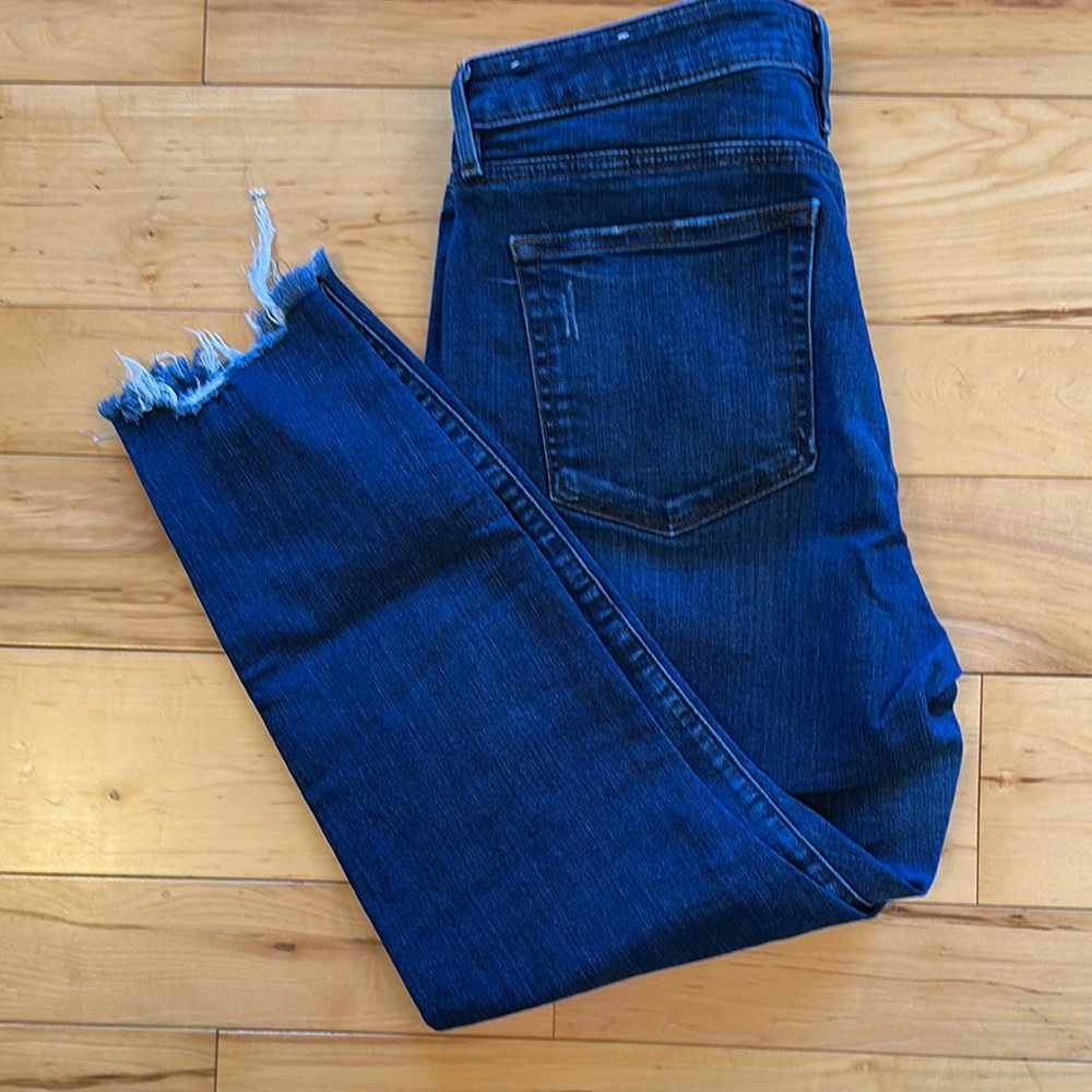 LOFT Blue Ankle Cropped Jeans with Distressed Hem